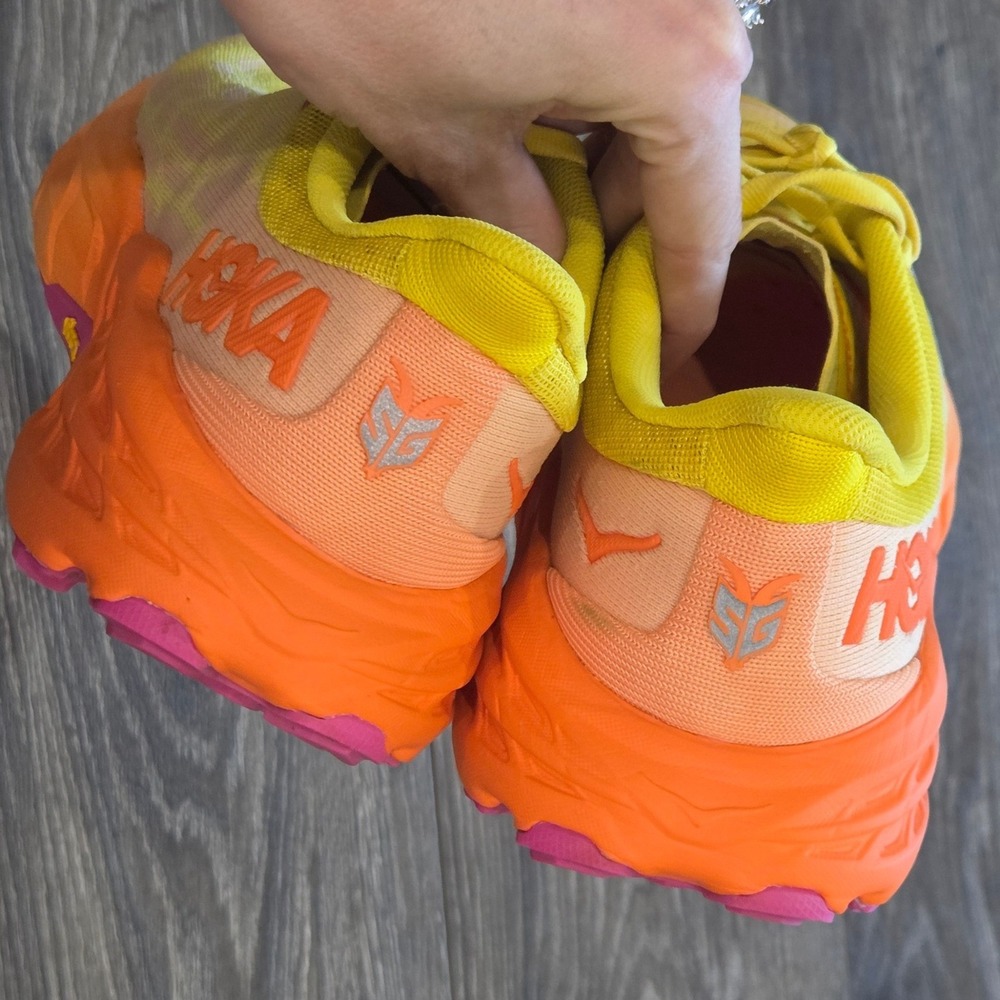 HOKA Speedgoat 5 Womens 8B Peach Parfait Orange Trail Running Shoes Vibram - Picture 7 of 11